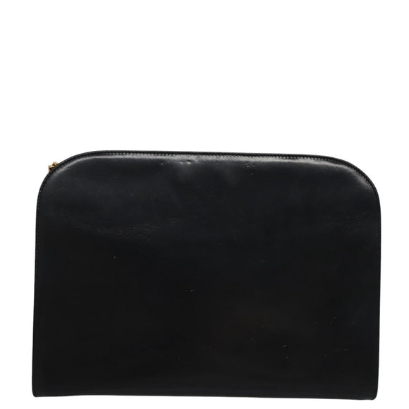 Salvatore Ferragamo Gancini Chain Shoulder Bag Leather Black Gold Auth BD929