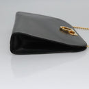 Salvatore Ferragamo Gancini Chain Shoulder Bag Leather Black Gold Auth BD929-4