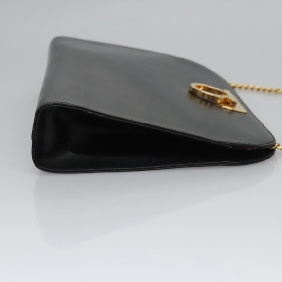 Salvatore Ferragamo Gancini Chain Shoulder Bag Leather Black Gold Auth BD929