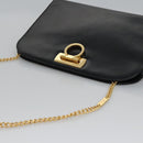 Salvatore Ferragamo Gancini Chain Shoulder Bag Leather Black Gold Auth BD929-6