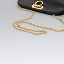 Salvatore Ferragamo Gancini Chain Shoulder Bag Leather Black Gold Auth BD929-7