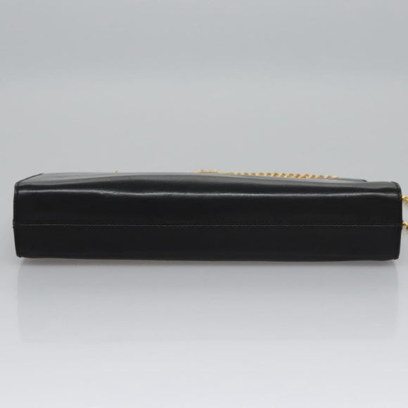 Salvatore Ferragamo Gancini Chain Shoulder Bag Leather Black Gold Auth BD929