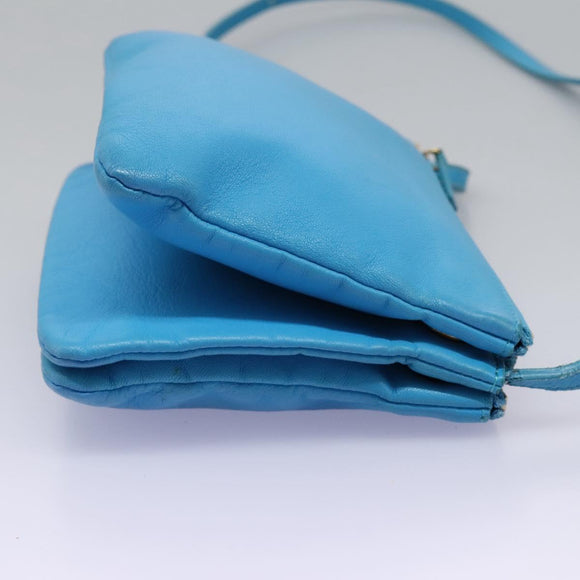 CELINE Trio Small Shoulder Bag Leather Blue Gold Auth BD931