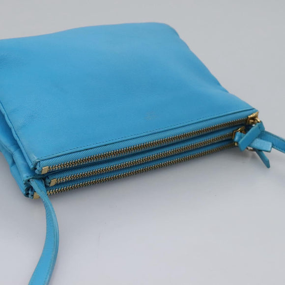 CELINE Trio Small Shoulder Bag Leather Blue Gold Auth BD931