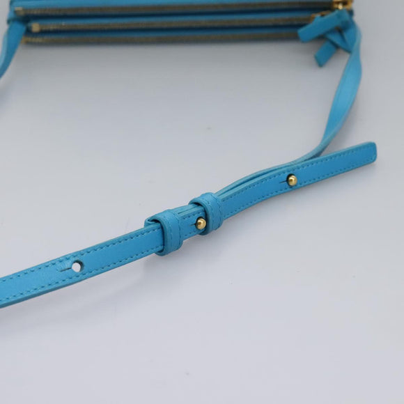 CELINE Trio Small Shoulder Bag Leather Blue Gold Auth BD931