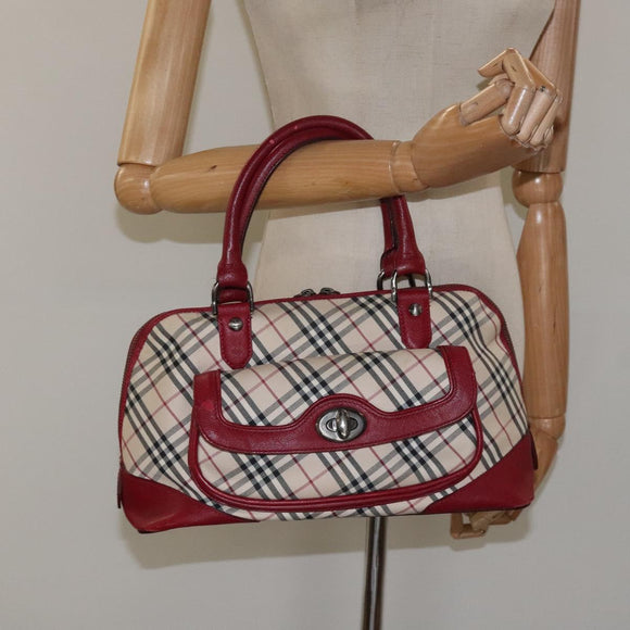 BURBERRY Nova Check Hand Bag Canvas Leather Beige Auth BD953