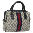 GUCCI GG Supreme Sherry Line Hand Bag PVC Leather Navy Red 010 378 Auth BD957-1