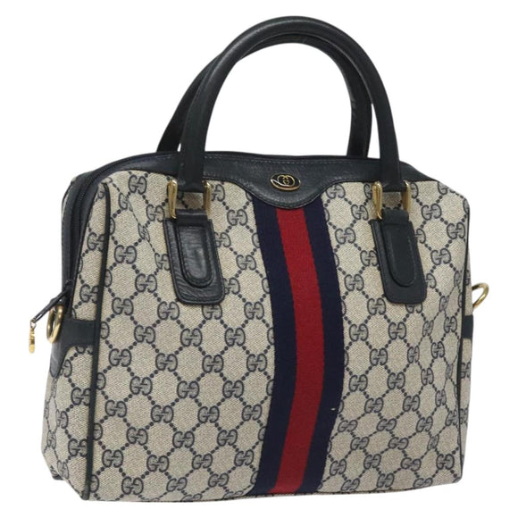 GUCCI GG Supreme Sherry Line Hand Bag PVC Leather Navy Red 010 378 Auth BD957