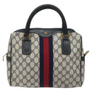 GUCCI GG Supreme Sherry Line Hand Bag PVC Leather Navy Red 010 378 Auth BD957-2