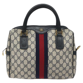 GUCCI GG Supreme Sherry Line Hand Bag PVC Leather Navy Red 010 378 Auth BD957 - 0