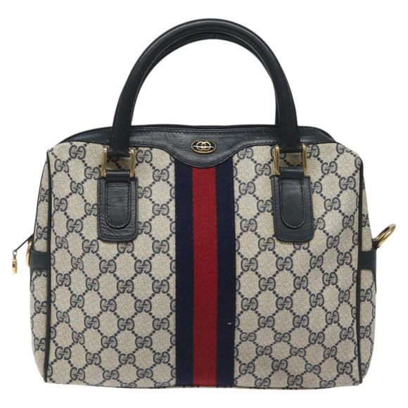 GUCCI GG Supreme Sherry Line Hand Bag PVC Leather Navy Red 010 378 Auth BD957