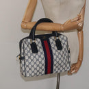 GUCCI GG Supreme Sherry Line Hand Bag PVC Leather Navy Red 010 378 Auth BD957-22