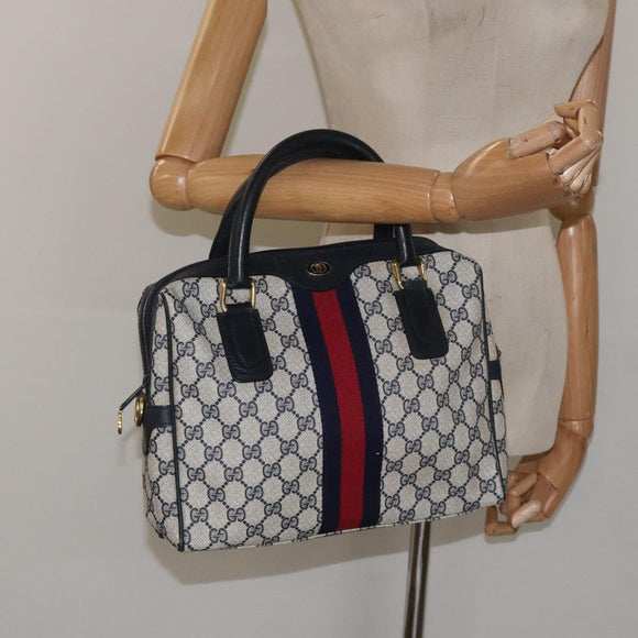GUCCI GG Supreme Sherry Line Hand Bag PVC Leather Navy Red 010 378 Auth BD957