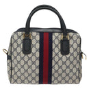 GUCCI GG Supreme Sherry Line Hand Bag PVC Leather Navy Red 010 378 Auth BD957-3