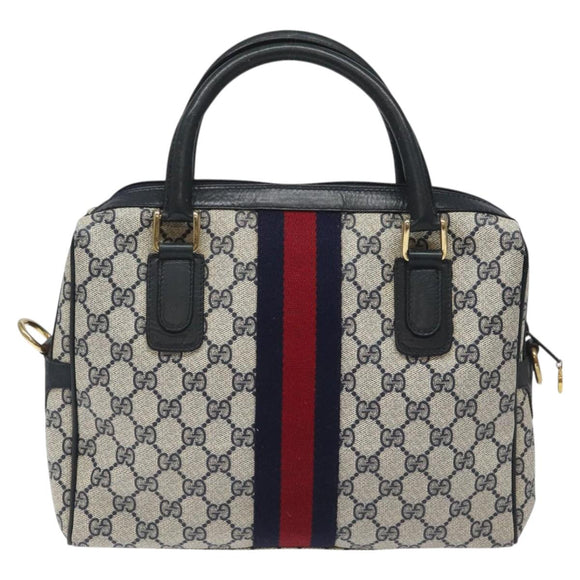 GUCCI GG Supreme Sherry Line Hand Bag PVC Leather Navy Red 010 378 Auth BD957