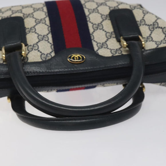 GUCCI GG Supreme Sherry Line Hand Bag PVC Leather Navy Red 010 378 Auth BD957
