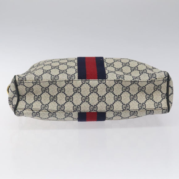 GUCCI GG Supreme Sherry Line Hand Bag PVC Leather Navy Red 010 378 Auth BD957