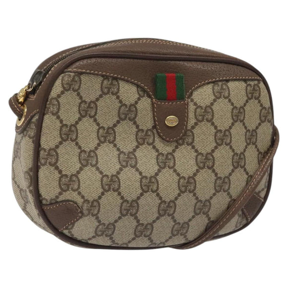 GUCCI GG Supreme Web Sherry Line Shoulder Bag PVC Beige 156 02 066 Auth BD958