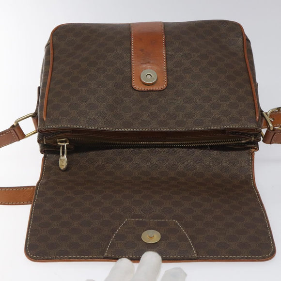 CELINE Macadam Canvas Shoulder Bag PVC Leather Brown Gold Auth BD960