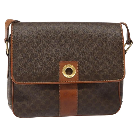 CELINE Macadam Canvas Shoulder Bag PVC Leather Brown Gold Auth BD960