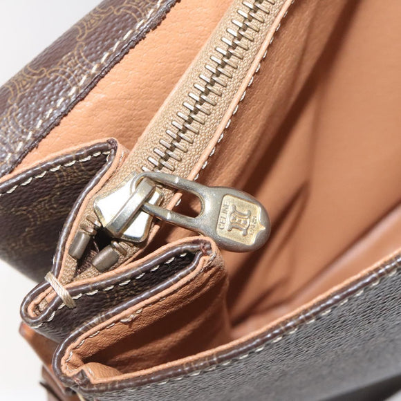 CELINE Macadam Canvas Shoulder Bag PVC Leather Brown Gold Auth BD960