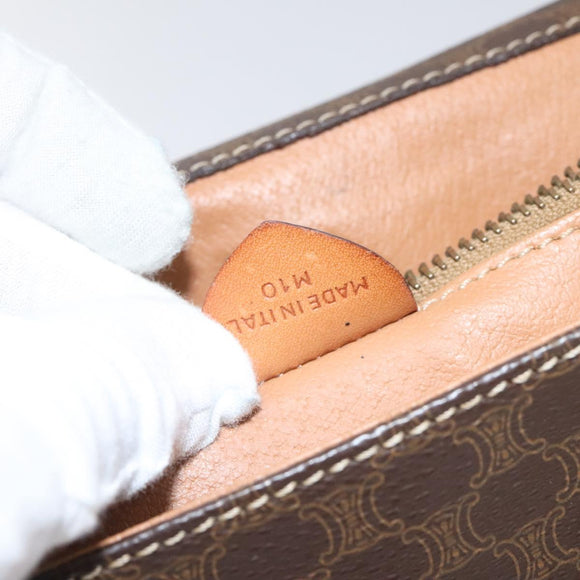 CELINE Macadam Canvas Shoulder Bag PVC Leather Brown Gold Auth BD960