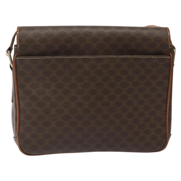 CELINE Macadam Canvas Shoulder Bag PVC Leather Brown Gold Auth BD960