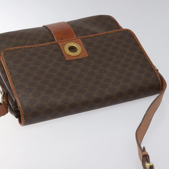 CELINE Macadam Canvas Shoulder Bag PVC Leather Brown Gold Auth BD960
