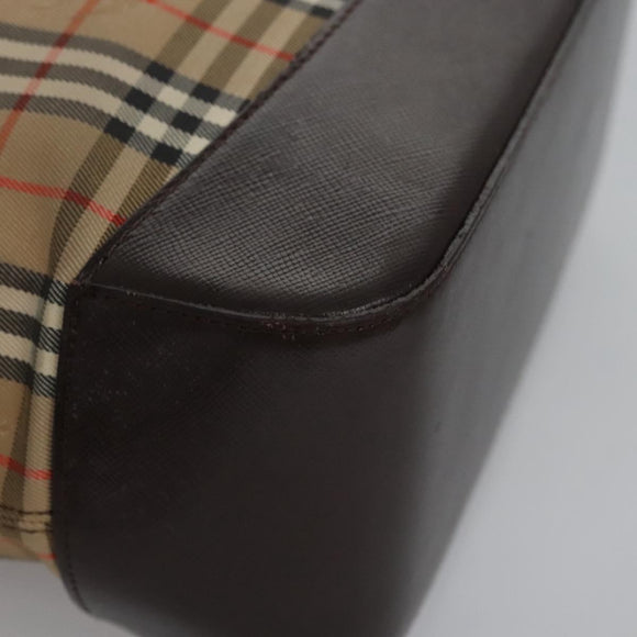 Burberrys Nova Check Tote Bag Canvas Leather Beige Gold Auth BD987