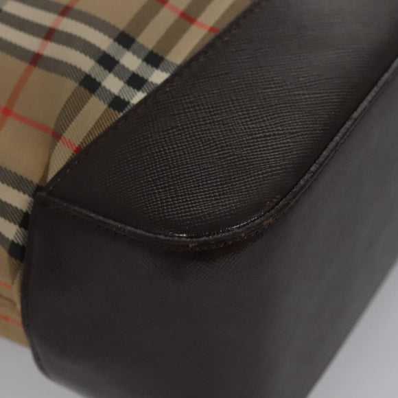 Burberrys Nova Check Tote Bag Canvas Leather Beige Gold Auth BD987