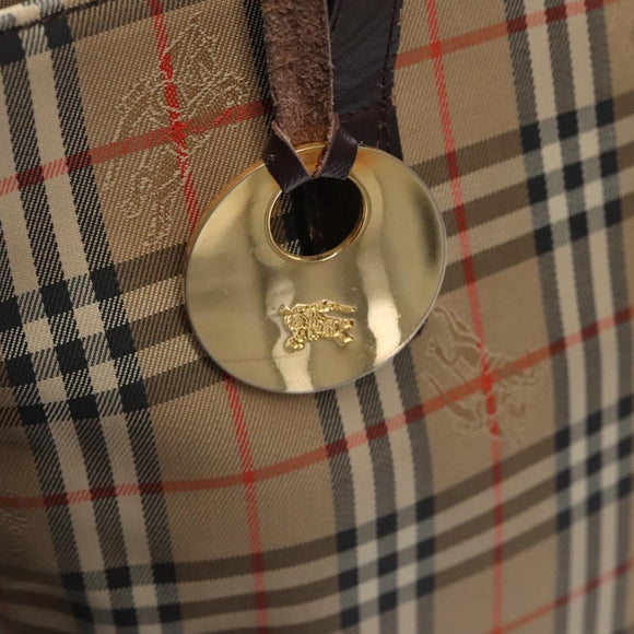 Burberrys Nova Check Tote Bag Canvas Leather Beige Gold Auth BD987