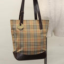 Burberrys Nova Check Tote Bag Canvas Leather Beige Gold Auth BD987-22