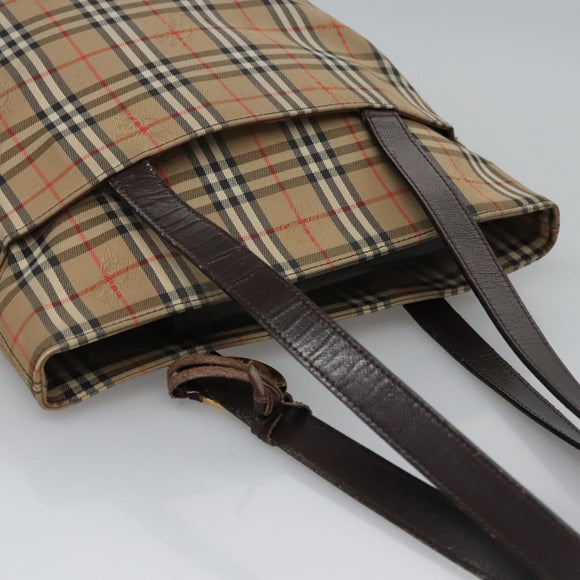 Burberrys Nova Check Tote Bag Canvas Leather Beige Gold Auth BD987