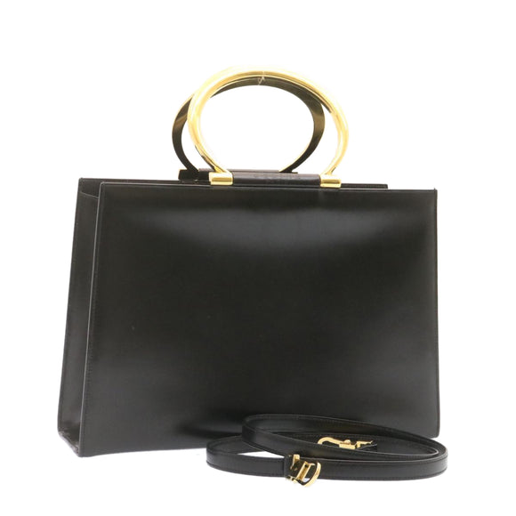 CELINE Hand Bag 2way Black Gold Tone Auth am354bV