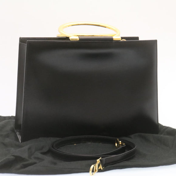 CELINE Hand Bag 2way Black Gold Tone Auth am354bV
