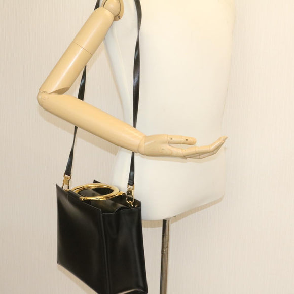 CELINE Hand Bag 2way Black Gold Tone Auth am354bV