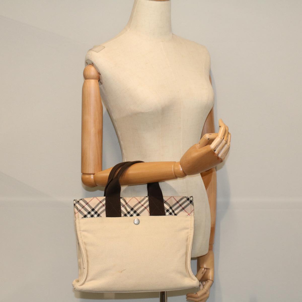 BURBERRY Nova Check Blue Label Hand Bag Canvas Beige Auth bs10057