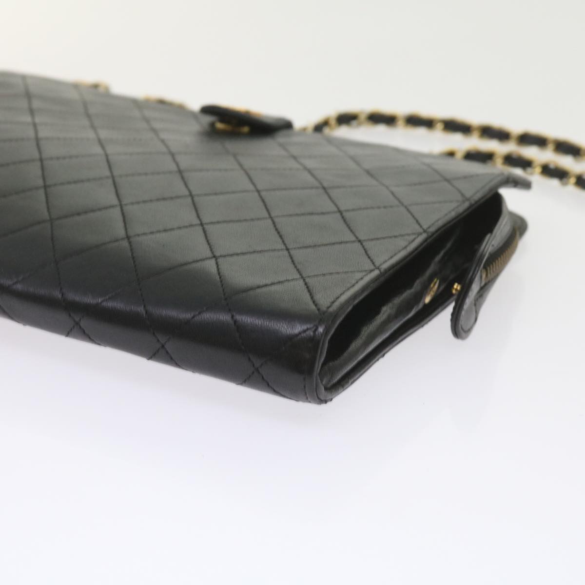 CHANEL Chain Shoulder Bag Lamb Skin Black CC Auth bs10097