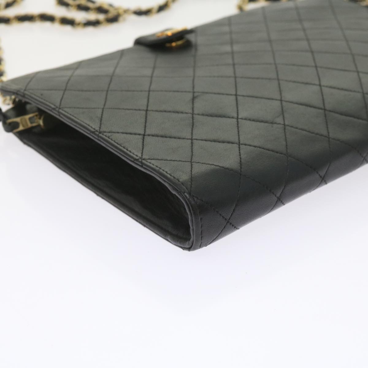 CHANEL Chain Shoulder Bag Lamb Skin Black CC Auth bs10097