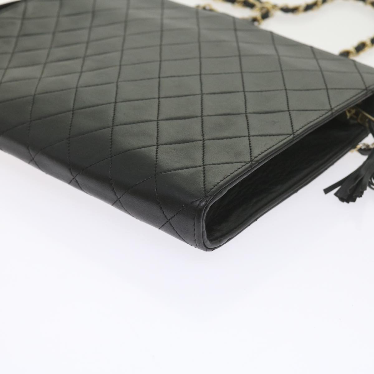 CHANEL Chain Shoulder Bag Lamb Skin Black CC Auth bs10097