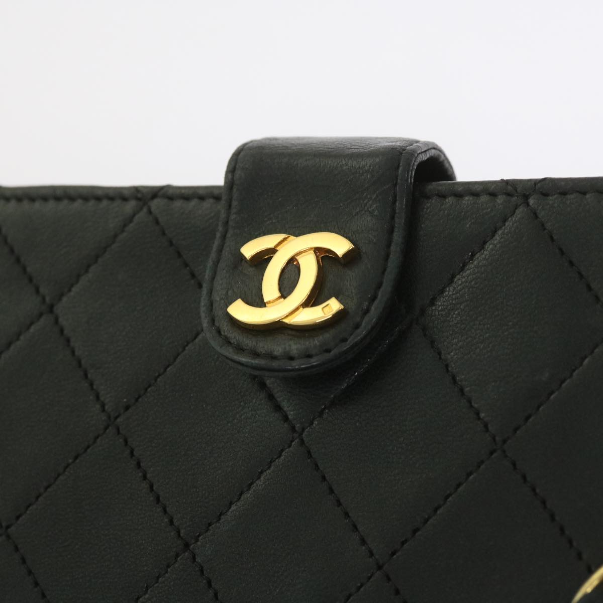 CHANEL Chain Shoulder Bag Lamb Skin Black CC Auth bs10097