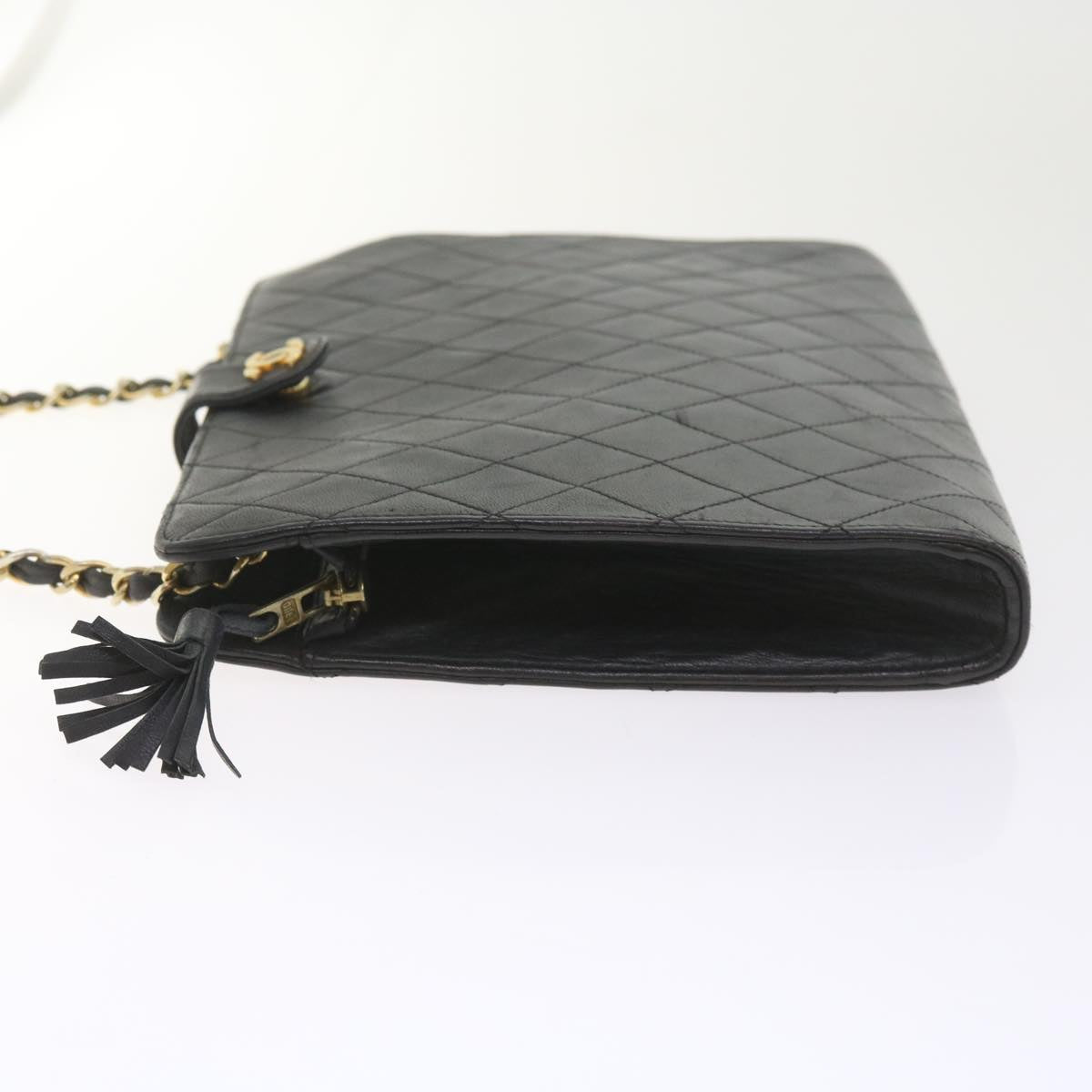 CHANEL Chain Shoulder Bag Lamb Skin Black CC Auth bs10097