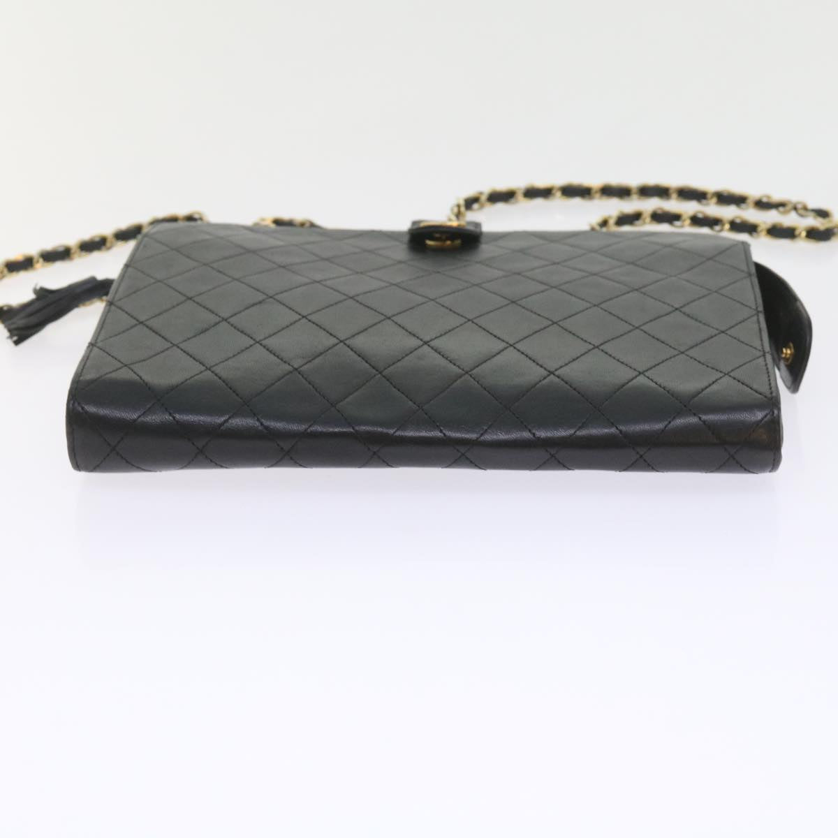 CHANEL Chain Shoulder Bag Lamb Skin Black CC Auth bs10097