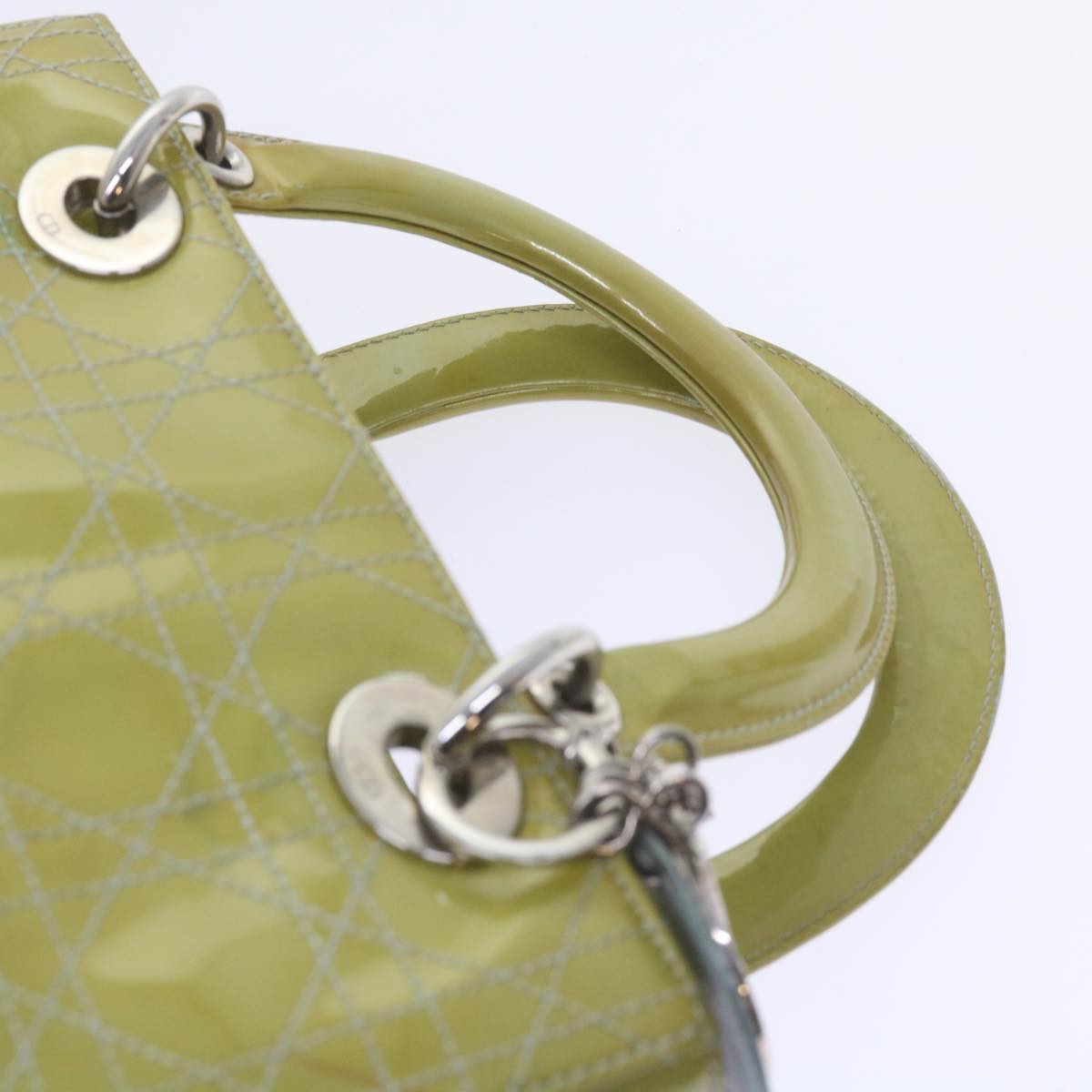 Christian Dior Canage Hand Bag Patent leather 2way Green Auth bs10107