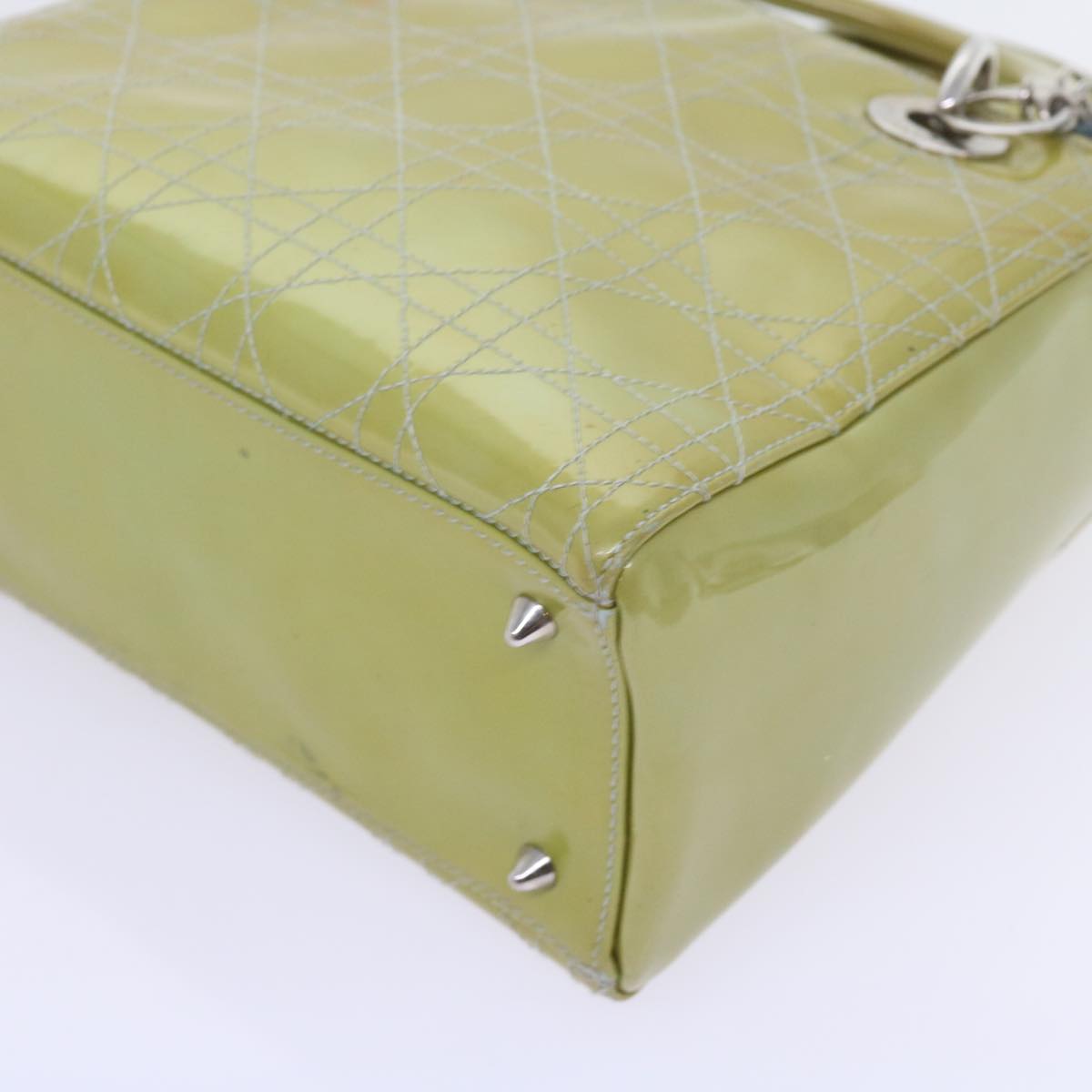 Christian Dior Canage Hand Bag Patent leather 2way Green Auth bs10107