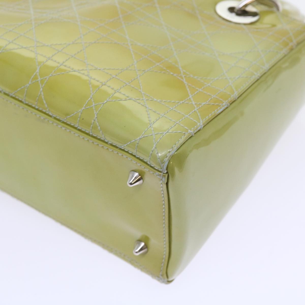 Christian Dior Canage Hand Bag Patent leather 2way Green Auth bs10107