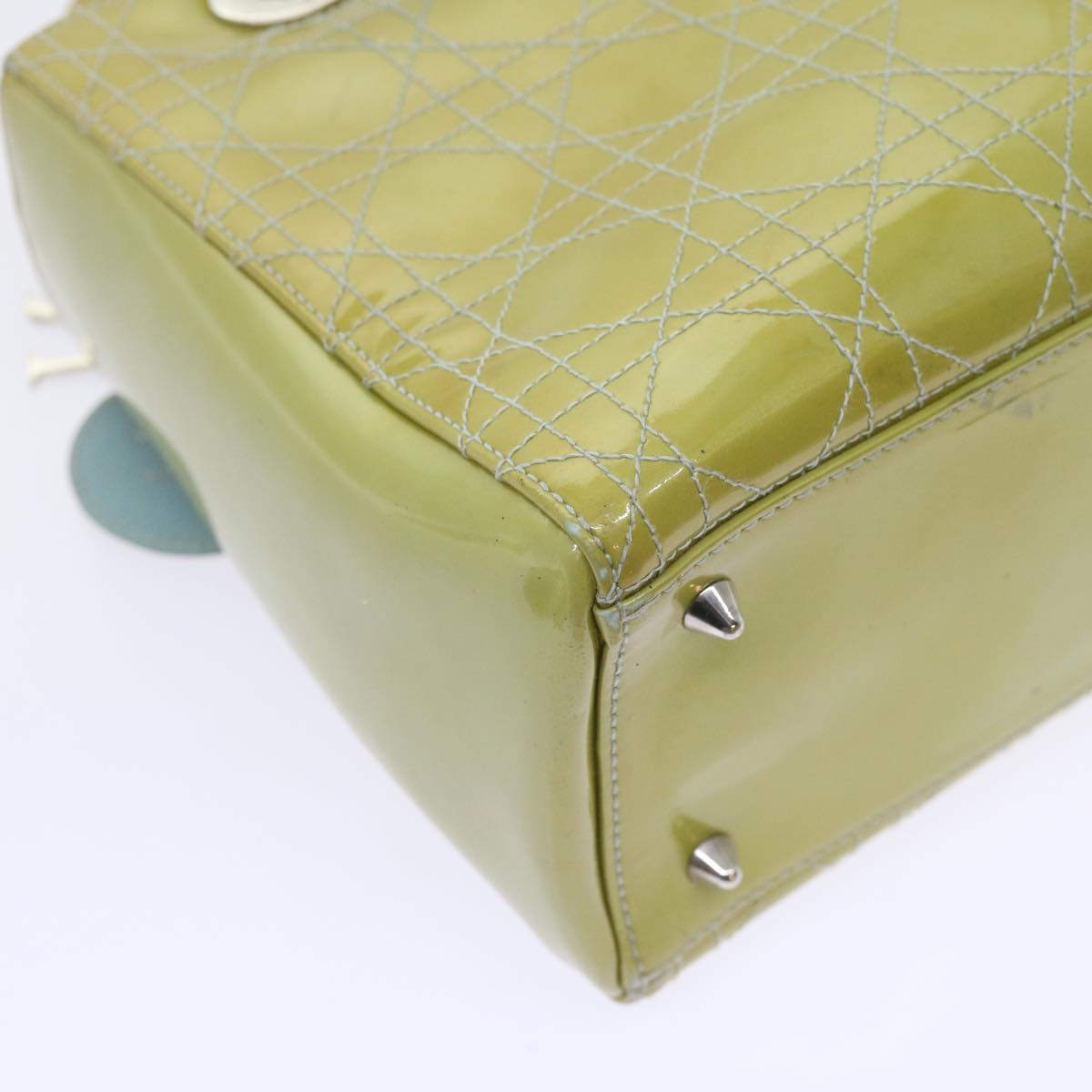 Christian Dior Canage Hand Bag Patent leather 2way Green Auth bs10107