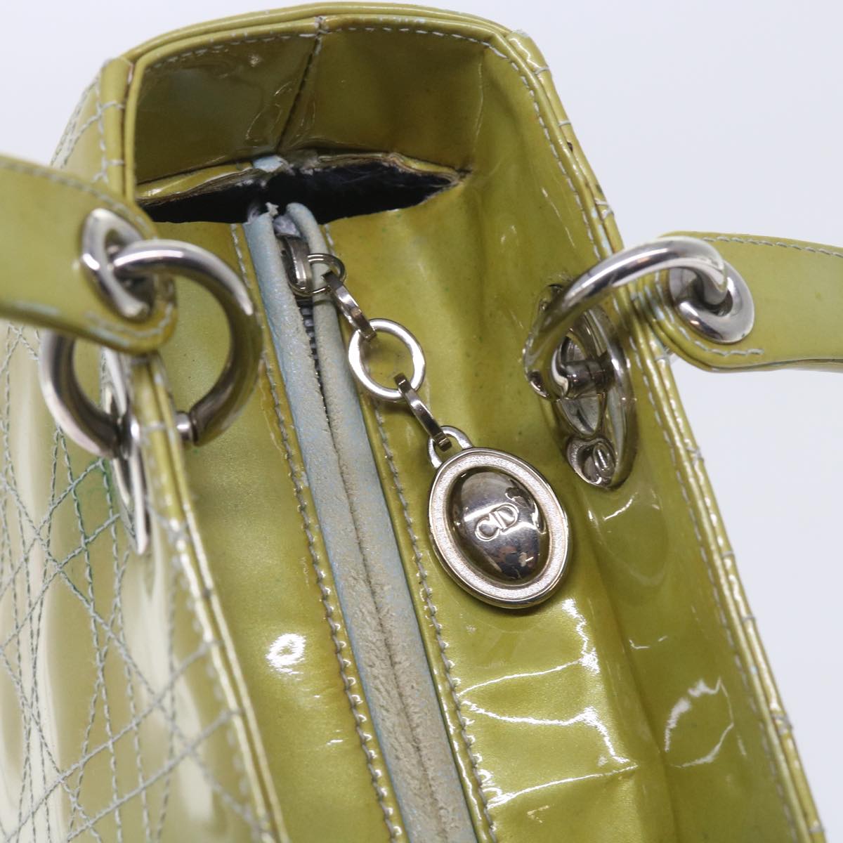 Christian Dior Canage Hand Bag Patent leather 2way Green Auth bs10107