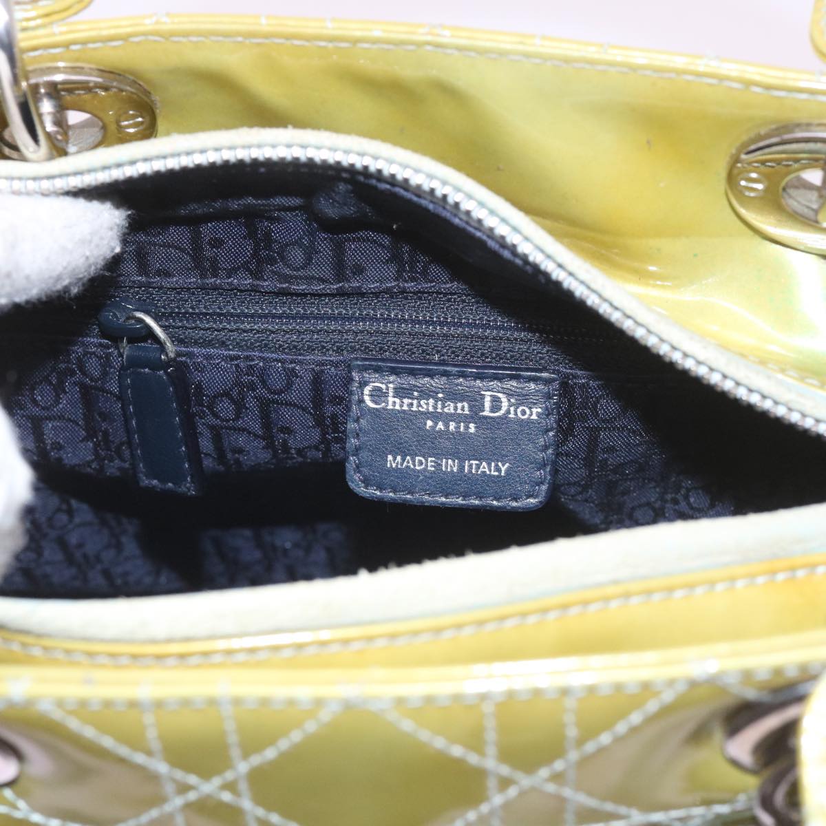 Christian Dior Canage Hand Bag Patent leather 2way Green Auth bs10107