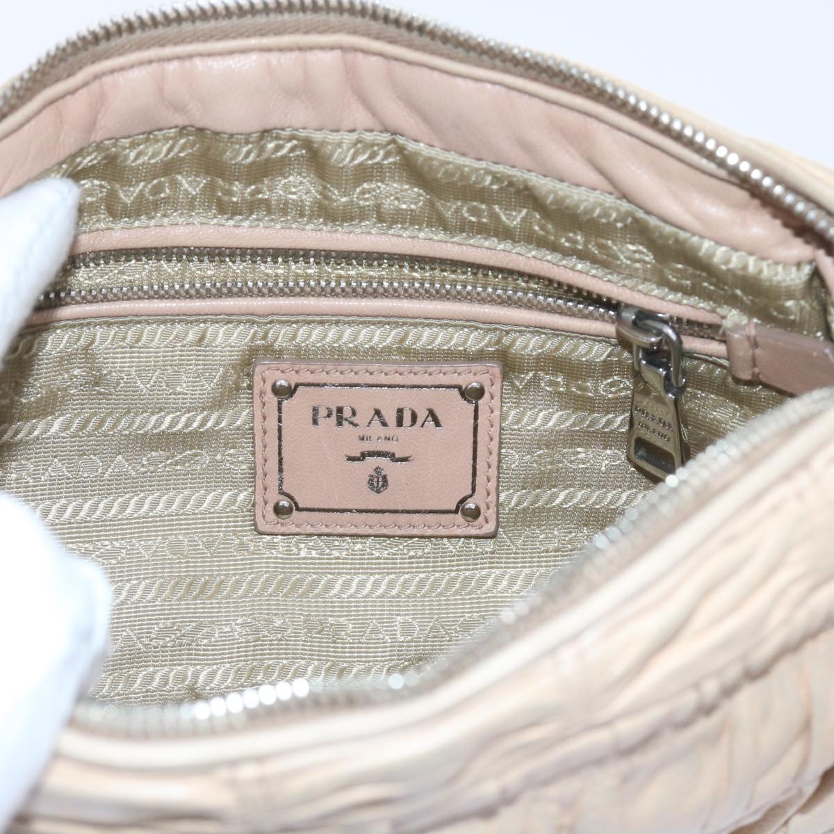 PRADA Shoulder Bag Leather Beige Auth bs10149